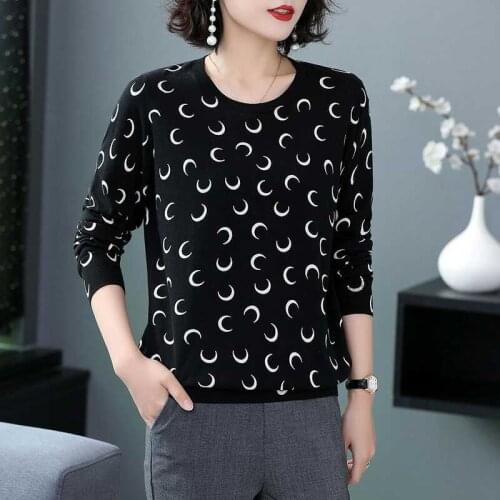 2020 autumn and winter new crescent printing sweater women Korean long sleeve round neck fashion bottoming sweater