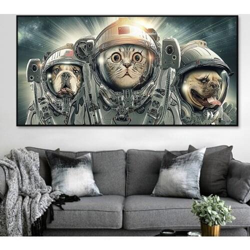 Animal Astronauts In Space Canvas Painting Cat and Dog Decorative Pictures Creative Wall Posters and Prints Home Decor Cuadros
