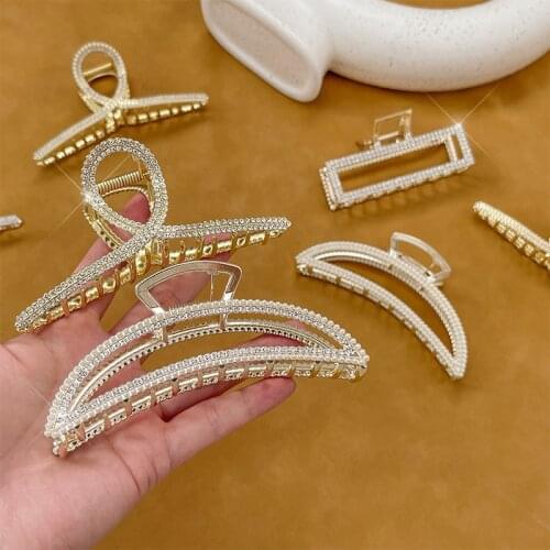 1pcs 2021 New Women Elegant Luxury Crystal Pearls Geometric Big Metal Hair Claws Sweet Headband Hairpin Fashion Hair Accessories