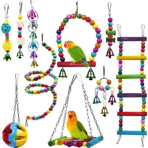 10pcs Bird Toys Perch Accessories For Parrot Swing Toys ladder Pet DIY African Grey Budgie papegaaien speelgoed jouet perroquet