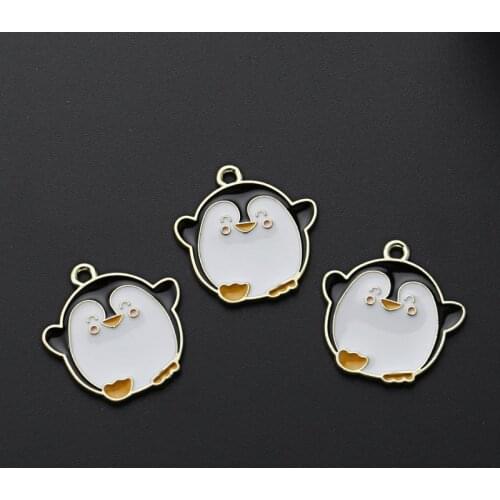 10pcs Gold Color 23x22.5mm Lovely Penguin Charms Animal Enamel Pendant Fit DIY Jewelry Making Handcrafted Accessories
