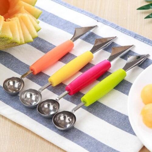2 In 1 Fruit Platter Carving Knife Melon Spoon Stainless Steel Double Side Fruit Digging Spoon Watermelon Kitchen Gadgets