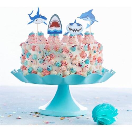 20Pcs Party Birthday Shark Cupcake Toppers Insert Cake Fruit Toppers Shark Decoration Insert Dessert Table Cake Picks
