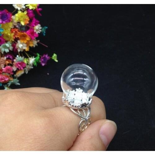20pcss/lot 20*15mm glass globe ring with silver plated flower crown ring glass vial bottle ring handmade diy jewelry supplies