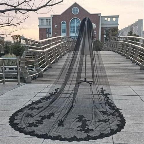 3 Metres Real Photos Bridal Veil Black with Comb Cathedral Long Appliques Wedding Accessories Veils for Brides Velos de Novia
