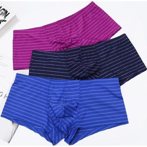 3 Piece Men Boxer Shorts Sexy Big Bugle Pouch Underwear Slip Homme Striped Panties Calzoncillos Underpants Boxershorts Plus Size