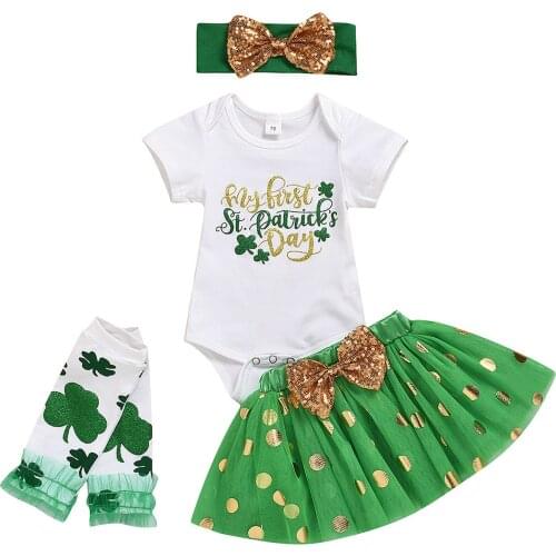 4 Pcs St. Patrick Shamrock Harness Puff Skirt Hair Band Leg Covers Shoes Teen Girl Clothes Dress Headband Shoes Leg Warmer