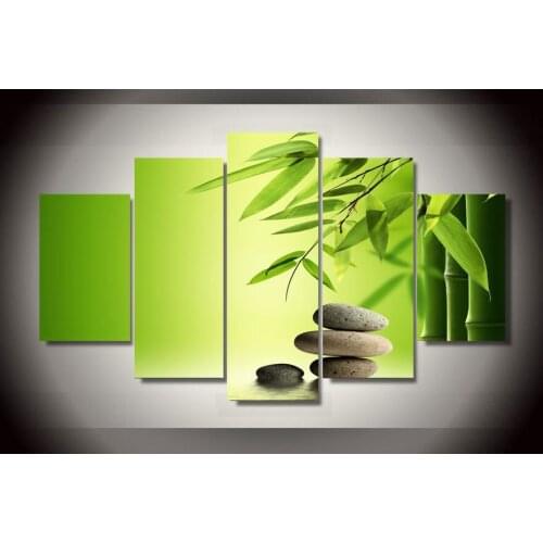 5 Panel Wall Art Botanical Green Feng Shui Orchid Oil Painting On Canvas Quartz crystal Abstract Paintings Cheap Pictures