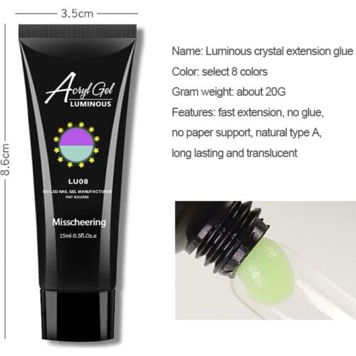 8 Colors Luminous Nail Extension Gel Paper Holder Painless Crystal Shiny Durable Phototherapy 15 ML Nail Art Glue Manicure Tools