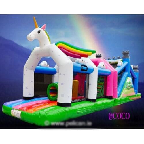 Free sea shipment to port,unicorn inflatable obstacle course,commercial quality inflatable bouncer jumper climb slide toys