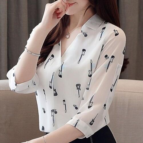 Blusas Mujer De Moda 2021 Clothes Women Tops V-neck Print Chiffon Blouse Shirt Summer Blouse Women Womens Tops And Blouses D82