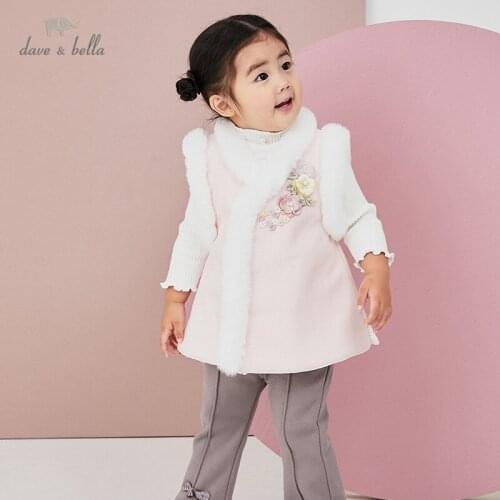 DB15670 dave bella winter kids girls Chinese style floral embroidery padded coat children fashion sleeveless vest