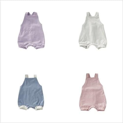 Toddler Baby Boy Girls Summer Cotton Striped Romper Cute Sleeveless Backless Jumpsuits For Newborn 0-3Y