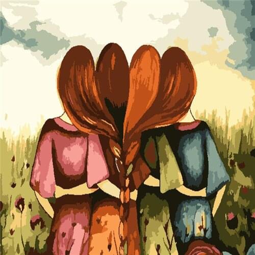 DIY Painting By Numbers Four Girls Hand In Hand Drawing On Canvas Pictures By Numbers Figure Kits Wall Art Home Decor
