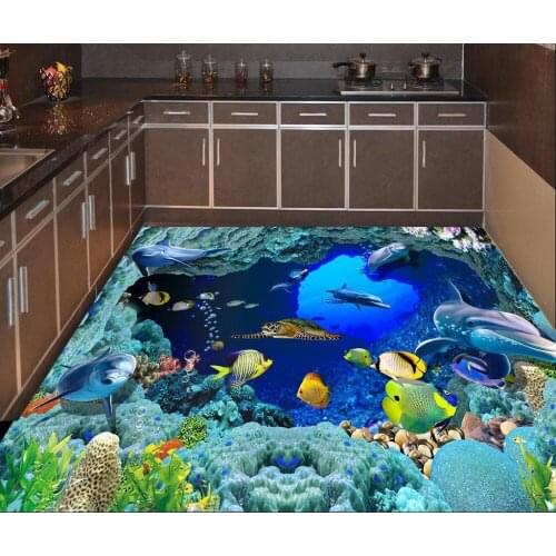 Home Decor PVC wear waterproof floor living marine coral dolphin 3D floor Videos
