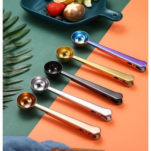 Tea Coffee Measuring Spoon Scoop with Clip Kitchen Supply Powder Measuring Tools Good Sealing & Keep Fresh Delicious Coffeeware