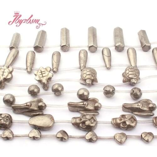 Skull Angle Fish Hear Drop Tortoise Silvers Gray Pyrite Natural Stone Loose Beads for DIY Necklace Bracelet Jewelry Making 15"