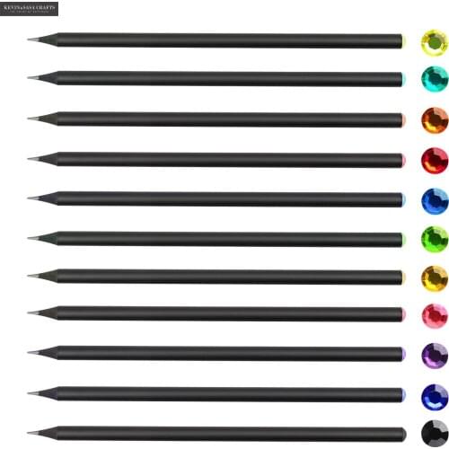 Kinbor 12pcs/set Kinbor Pencils Diamond Black Wooden Pre-sharpened With Different Colors Diamond HB #2 Pencils For Drawing