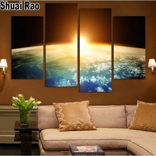 Dream Blue Galaxy Space Pictures Of Rhinestones,4 Piece Diamond Embroidery Mosaic Diy Diamond Painting Full Square Round Drill