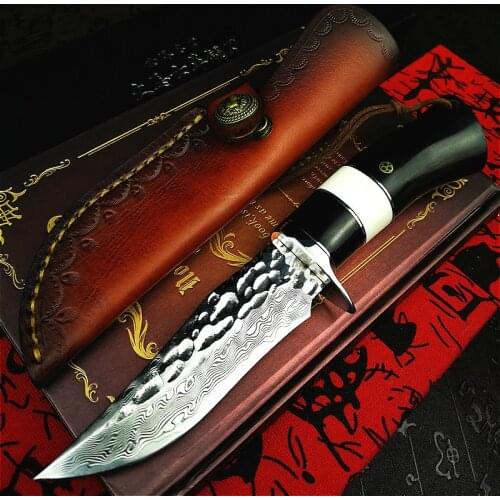 PEGASI Damascus steel classic straight knife 67-layer G10 steel core high hardness sharp tactical knife outdoor hunting knife