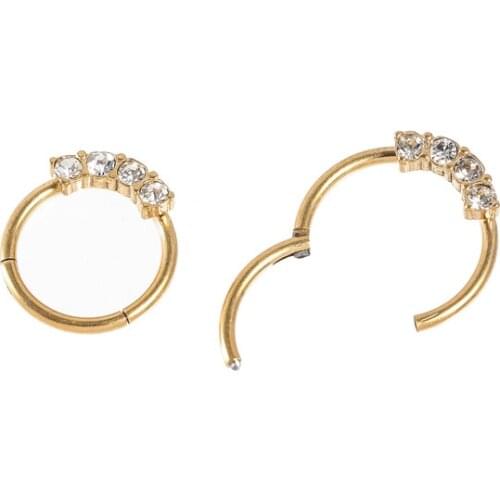 Crystal 4 Gem Hoop Nose Ring Segment Septum Nipple Clicker Hoop Ring Nose Labret Ear Tragus Cartilage Daith Helix Earring Stud