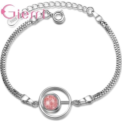 Korean Trend 925 Sterling Silver New Design Strawberry Crystal Chain Bracelets For Women Charms Bracelet Femme Jewelry Gifts