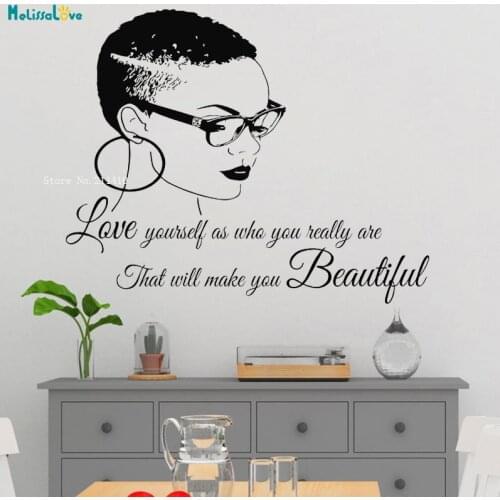 Short Hair Beautiful African Woman Wall Decal Exquisite Girl Sticker Quote Beauty Salon Self-adhesive Murals YT4488