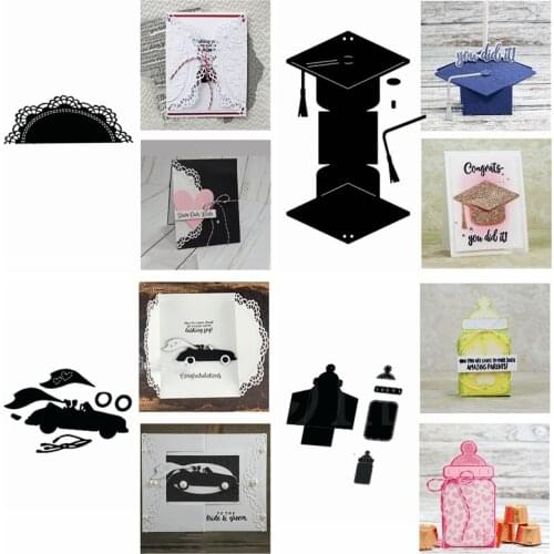 Metal Cutting Dies Romantic Convertible Car Bachelor Cap Feeding Bottle Shape Tag Lace Corner Frame DIY Craft Making Template