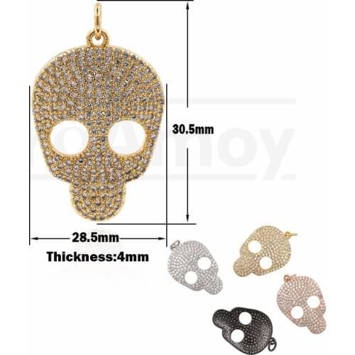 Micro Pave Skull Pendant Halloween Charm DIY Jewelry Bracelet Necklace Making Accessories 30.5x28.5x4MM