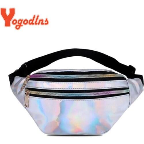 Yogodlns Fashion Glossy Laser Pack with Adjustable Strap Women Sports Crossbody Bag Double Zipper Bag Purse for Girl