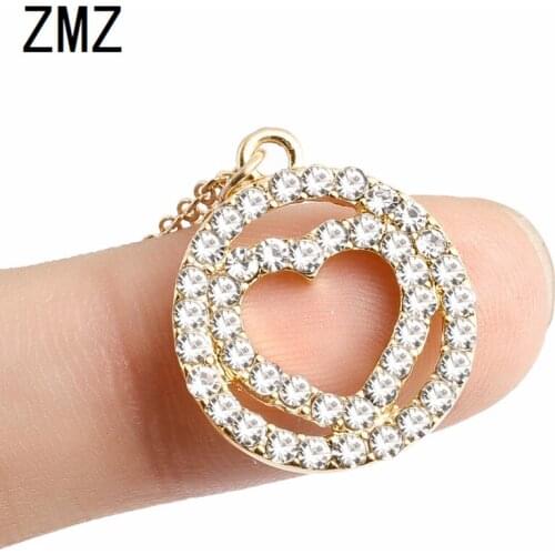 ZMZ 2018 Europe/US fashion heart in circal pendant necklace with shinny stone bijou gift for mom/girlfriend party jewelry