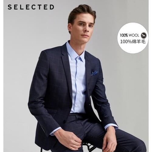 SELECTED Mens 100% Wool Plaid Jacket Business Casual Woolen Blazer SIG|42015Z505