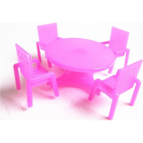 1Set Tableware Set (4 Chairs+1 Desk )Pink Nursery Baby Chair Desk For Dolls House Dollhouse Furniture Play House Toys