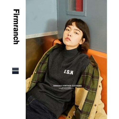 Firmranch New Men/Women Couple Fall Winter American Vintage Navy Half-turtleneck Woollen Sweater U.S.N Thick Casual Pullover