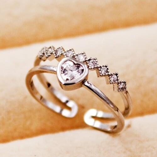 New Fashion white Heart Zircon Rings Sweet Elegant Round Ring for Girl Women Finger Bague jewelry Bridal WeddingGift Delicate