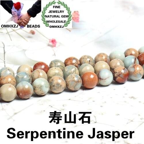 OMHXZJ Wholesale ZB25 4681012mm DIY Bracelet Necklace Jewelry Making Accessories Natural Stone Fine Serpentine Jasper Round Bead