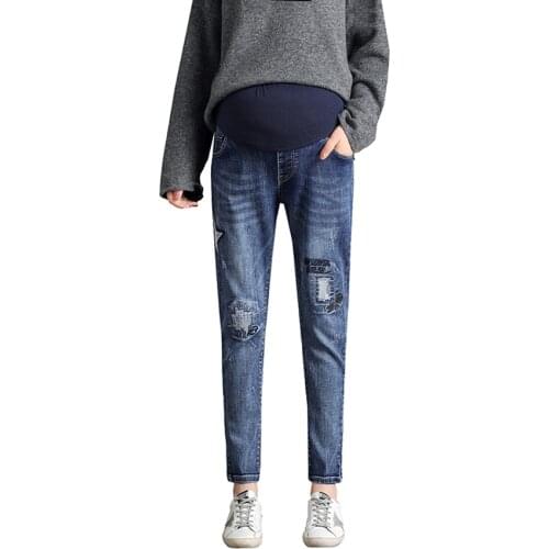 Autumn and winter new embroidered pregnant women pants wear jeans fashion loose casual feet pants autumn clothes