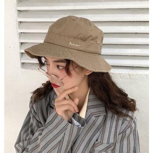 Bucket Hat Cotton Dome Bucket Caps Women Lady Sun Hat Campaniform Hat Outdoor Panama Cap Solid Unisex