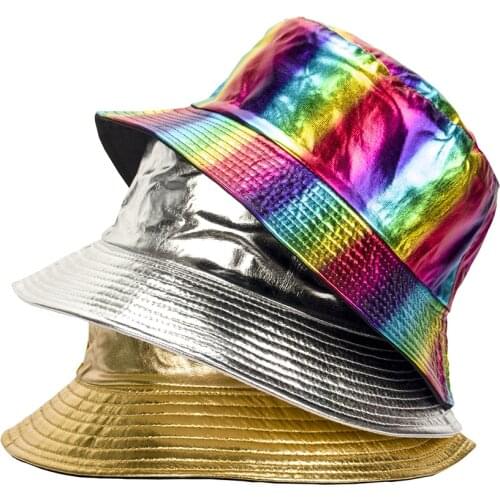 PU Leather Fishermans Hat Mens Hat Spring And Autumn British Retro Rainbow Bucket Hat Ins Hot Travel Hat