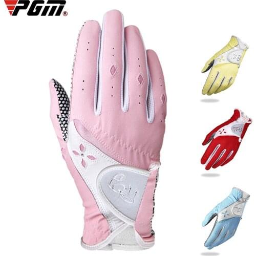 PGM 1Pair Of Women PU Leather Golf Gloves Left Right Hand Sweat Absorbent Sports Gloves With Anti-Slip Particles Golf Mittens