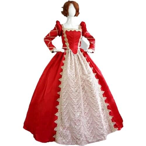 Red Vintage Long Sleeves Victorian Dress party Gown