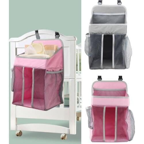 Crib Bed Hanging Bag High-quality Portable Lightweight Safety Grid Splicing Newborn Baby Bedside Nappy Diapers Organizer Bag