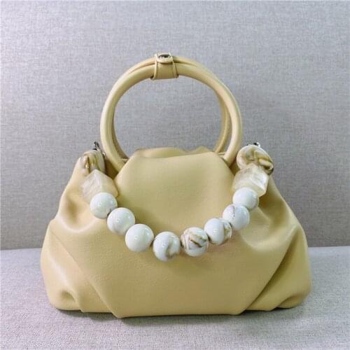Genuine Leather Shoulder Bag Women Fashion Ruched Underarm Bag Pearl Cloud Bag Luxury Designer Handbag Cow Leather Purses Totes