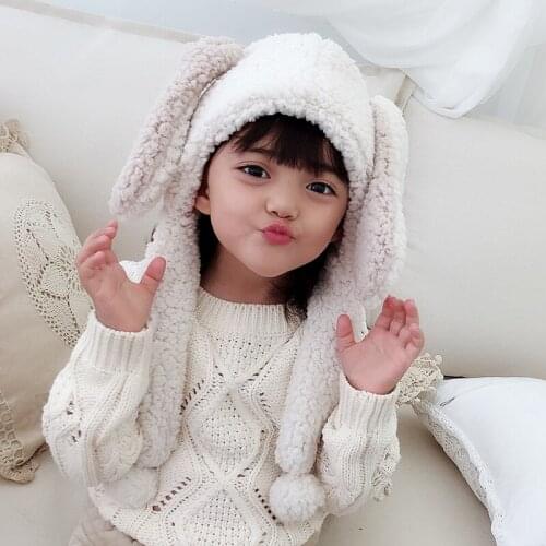 Warm Rabbit Hair Knitted Beanie Hat Lamb Fur Children One-piece Hat Scarf Plush Thickened Warmth Cute Super Boys Girls Warm Cap