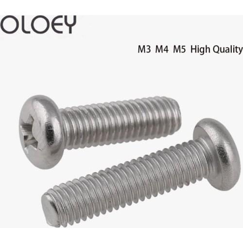 10~100pcs Cross Recessed Pan Round Head Screws Factory Price Free Shipping M3 M4 M5 Stainless Steel Phillips Machine Screw