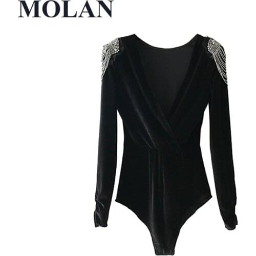 Bodysuit Vintage Beading Appliques Women 2021 Fashion Sexy Backless V Neck Crossover Ladies Playsuits Casual Body Femme