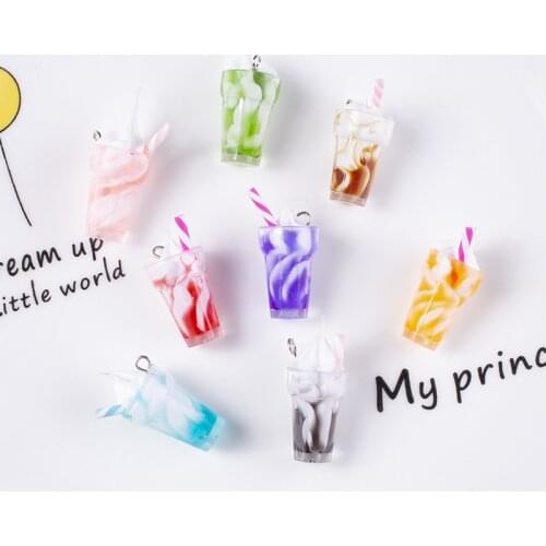10pcs/batch DIY Keychain Pendant Simulation Ice Cream Accessories Milk Tea Beverage Cup Pendant Keychain Bag Decoration Pendant