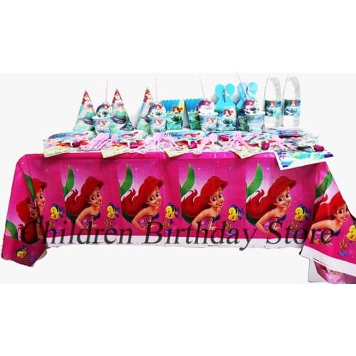 141pcs/lot Mermaid theme disposable party tableware the little mermaid disposable tableware sets Mermaid plates cups banners