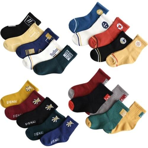 5 Pairs Lot Kids Long Cotton Socks Autumn Winter Spring Children Toddle Girls Boys Cartoons Cute School Socks Baby Accessories