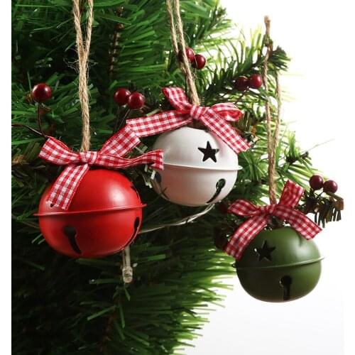 5 Pcs Set Home Decor Christmas Tree Decoraiton Iron Bell Decor Pendants Hemp Rope Christmas Decoration for Livingroom Kids Room